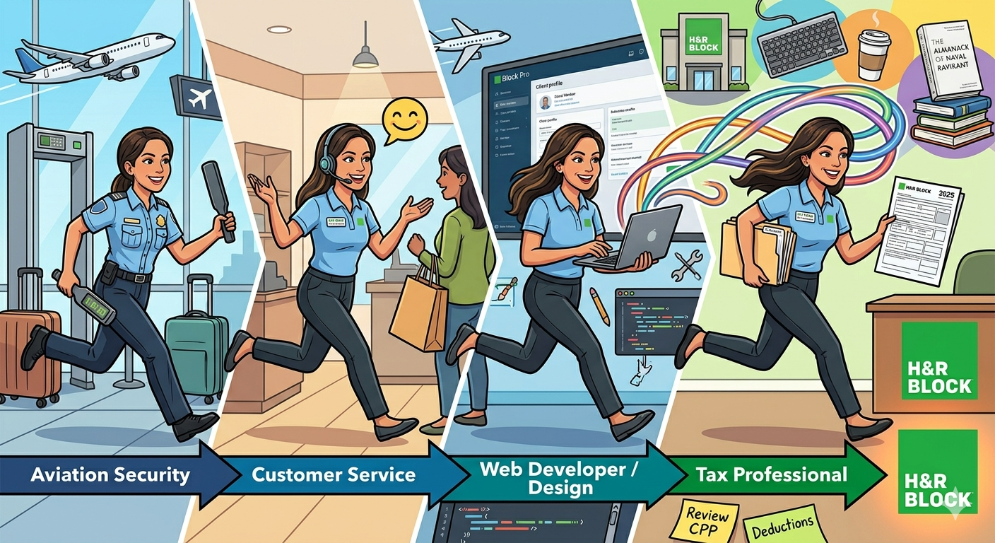 Tax professional, Web Developer, Customer service, and aviation security